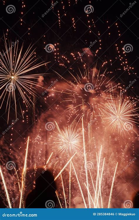 Fireworks in a night sky stock photo. Image of bright - 285384846