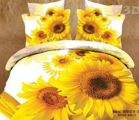 3D Sunflower designer bedding comforter set for queen size bedspread duvet cover bed in a bag ...