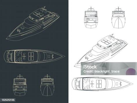 Luxury Yacht Blueprints Stock Illustration - Download Image Now - Nautical Vessel, Plan ...