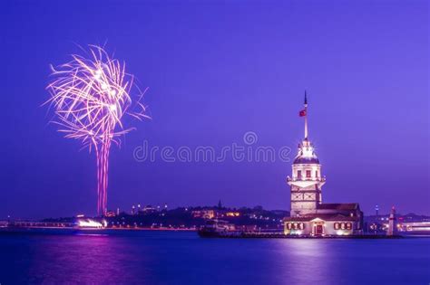 Magnific View of Maiden S Tower (aka Kiz Kulesi) at Night Time. Stock Image - Image of ...