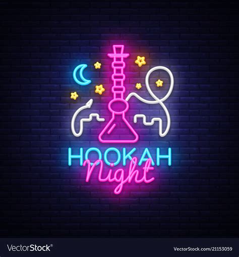 Hookah neon sign night hookah design Royalty Free Vector