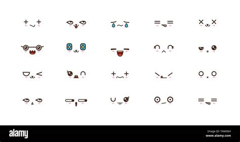 Kawaii faces expressions cute smile emoticons. Japanese emoji Stock ...