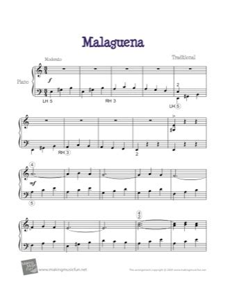 Malaguena - Traditional Free Piano Sheet Music PDF