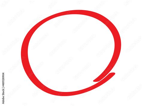 Red circle pen draw. Highlight hand drawn circle isolated on white background. Handwritten red ...