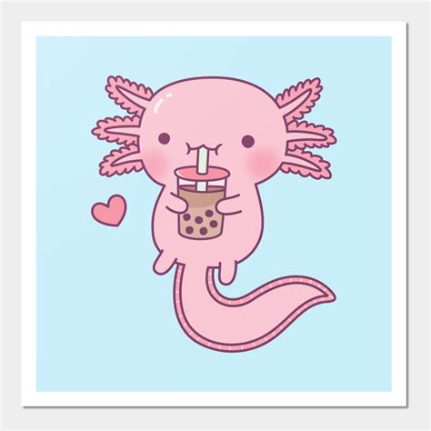 Cute Axolotl Loves Boba Tea Wall And Art Print | Cute-axolotl in 2022 | Kawaii doodles, Art ...