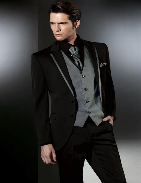 Aliexpress.com : Buy Silver Black Two Buttons Wedding suit for mens 2019 The Best Man Suits For ...