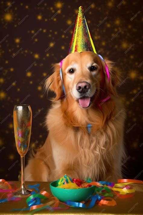 Premium AI Image | Joyful dog wearing a bright birthday hat