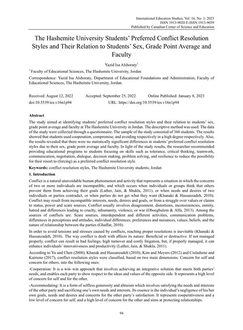 (PDF) The Hashemite University Students’ Preferred Conflict Resolution ...