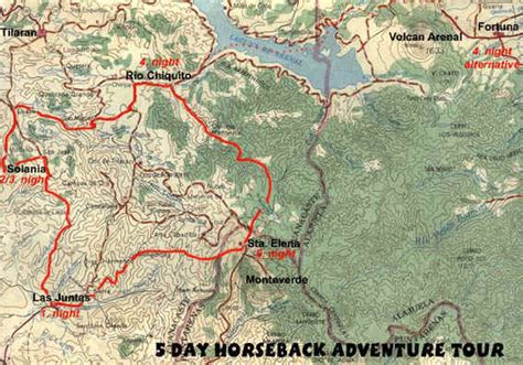 Map Horseback Riding Adventure Tour in Costa Rica,Mountain Trail Ride Volcano Arenal and Lake Arenal