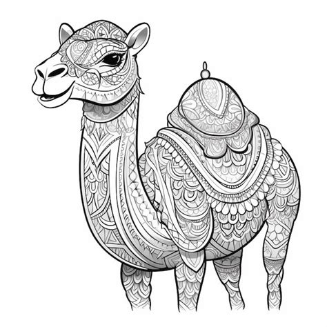 Premium Photo | A black and white drawing of a camel with a saddle ...