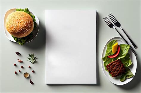 Premium Photo | Blank restaurant menu template on light table ai generated top view