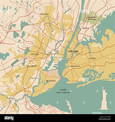 Map of the city of New York and Statue of Liberty Stock Photo - Alamy