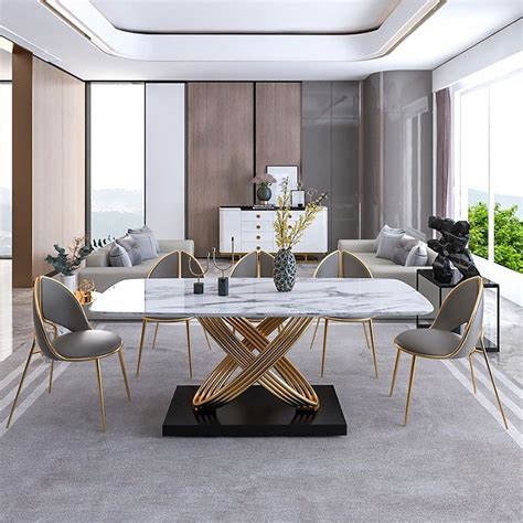 White Marble Dining Table Rectangular Modern Minimalist Design Luxury ...