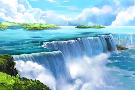 Anime Waterfall, scenic, bonito, green, anime, waterfall, beauty ...