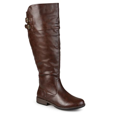 Womens Wide Calf Round Toe Buckle Detail Boots - Walmart.com