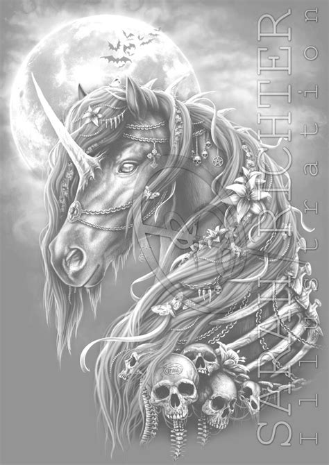 Dark Unicorn 1 / Greyscale-Coloring Page / Gothic Fantasy / | Etsy