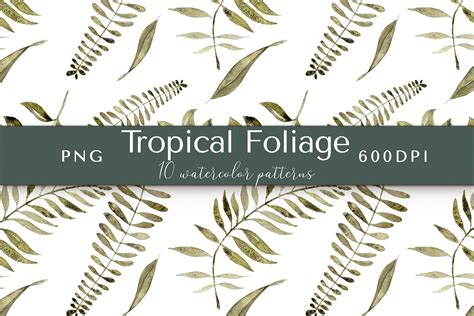 Tropical Foliage Watercolor Patterns (679203) | Patterns | Design Bundles