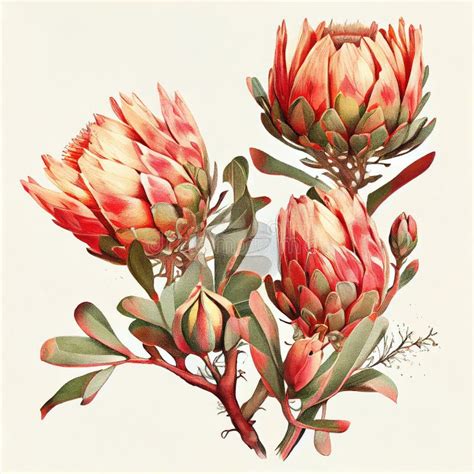 Protea Flower Isolated, African Protea Drawing Imitation, Abstract ...