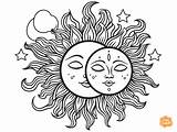 Sun And Moon Coloring Page For Adults  Free Printable Moon coloring sketch template