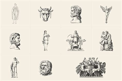 135 Greek, Roman, and Mythology Vintage Illustration Pack - Tom Chalky