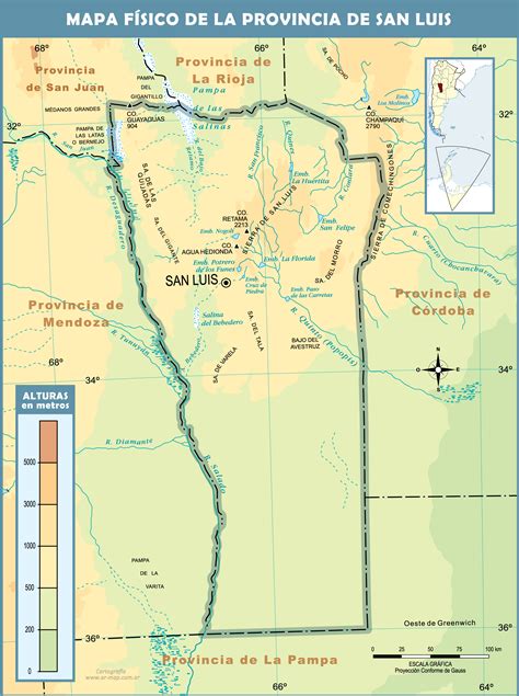 Physical map of the Province of San Luis, Argentina | Gifex