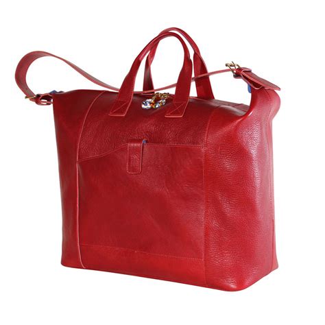 Terrida Veneto Italian Leather Travel Tote Bag - Red - Attavanti