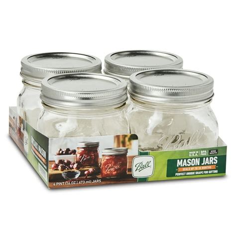 Ball, Glass Mason Jars with Lids and Bands, Wide Mouth, 16 oz, 4 Count ...