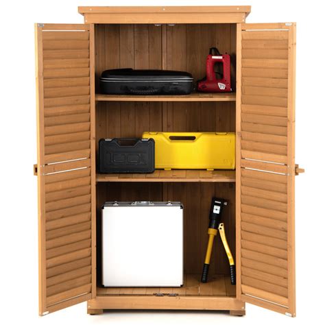 Outdoor Wooden Garden Tool Storage Cabinet - Costway