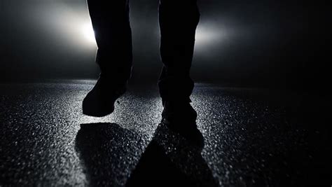 Foot Steps Of Man Walking In Dark Night. Mystery Scene Background Stock Footage Video 7761733 ...