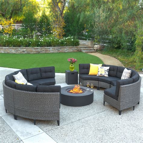 Nessett 10pc Outdoor Fire Pit Sectional Sofa Set | Outdoor furniture, Outdoor seating, Fire pit ...