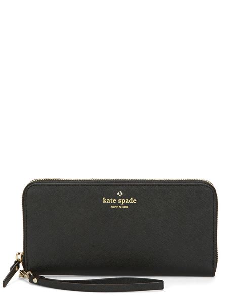 Kate spade new york Leather Zip Wallet in Black | Lyst