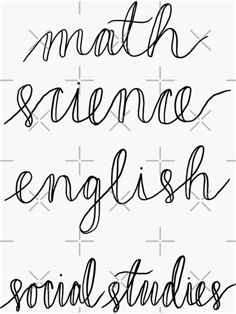 "Math, Science, English, Social Studies Cursive Class Label 4 Pack" Sticker for Sale by ...