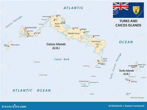 Turks and Caicos Islands Map with Flag Stock Vector - Illustration of ...