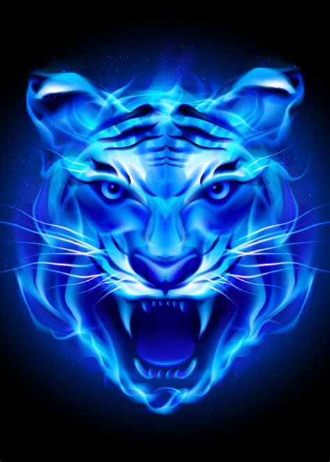 ' blue fire tiger ' Poster, picture, metal print, paint by Queensy ...