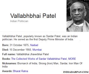 Sardar Vallabhbhai Patel Biography , Achievements - India Darpan