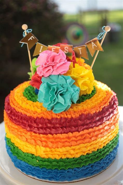 Multi-coloured Mexican Fiesta Birthday Cake. Love those coloured layers. Featured on Party Wagon ...