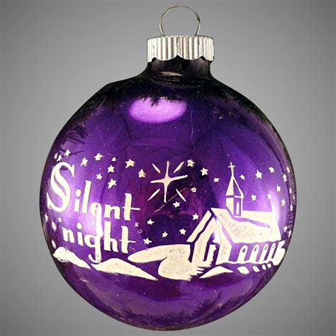 1950's Silent Night PURPLE Shiny Brite Vintage Glass Stenciled Scene ...