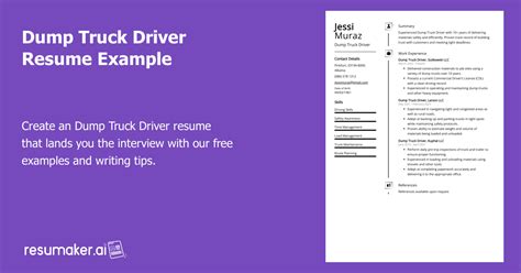 Dump Truck Driver Resume Example (Free Guide)