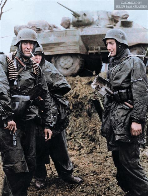 SS-Panzergrenadiers in Poteau, Belgium, 18 December 1944. Colour by Julius Jääskeläinen. : r ...