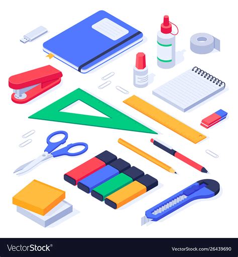 Isometric office supplies school stationery tools Vector Image