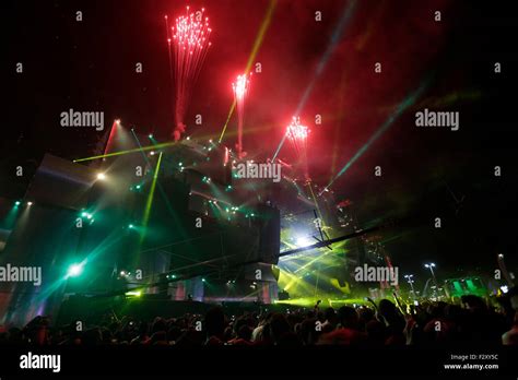 Rio de Janeiro, September, 24th,2015- fireworks and crowd during the ...