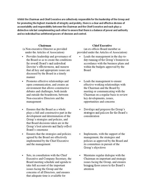 Chairman Vs CEO | PDF | Chief Executive Officer | Board Of Directors