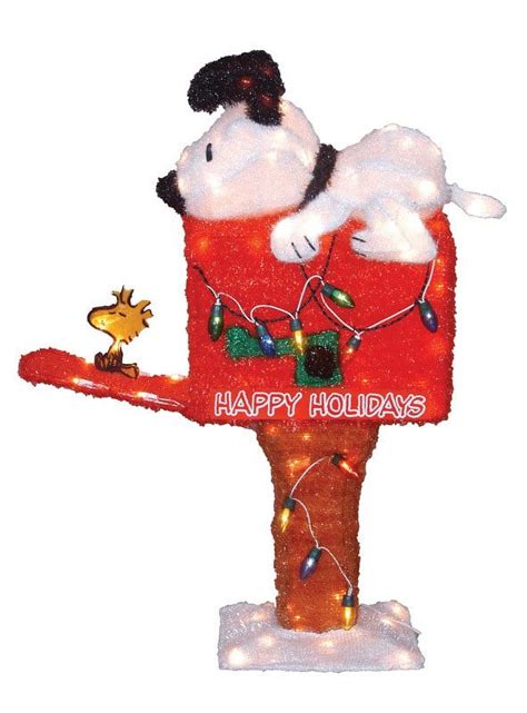 Product Works 36-Inch Pre-Lit Snoopy & Woodstock Holiday Mailbox Christmas Yard Decoration ...