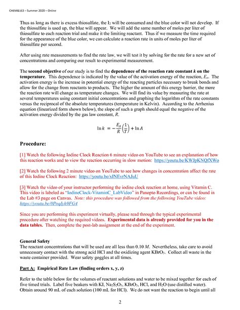 SOLUTION: CHEM 163 Kinetics of Iodine Clock Reaction Lab Report - Studypool