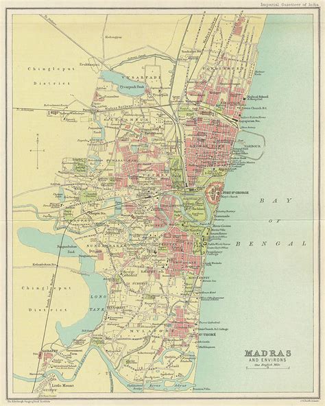 Vintage Map of Madras India - 1909 Drawing by CartographyAssociates