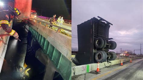 UPS truck left dangling off bridge on Indiana Toll Road after bizarre crash | KTVU FOX 2