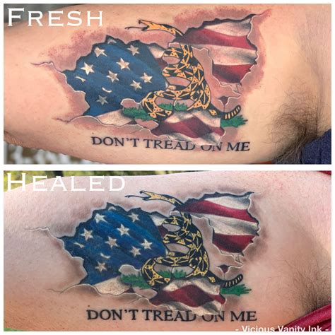 Don’t tread on me. American flag tattoo by Veronica Dey. America, proud ...
