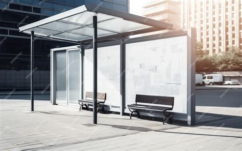 Premium Photo | Empty bus stop with a bench in the city generative ai