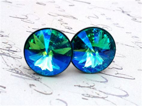 Turquoise Glacier Blue Swarovski Crystal Stud Earrings - Jessica Klaaren Jewelry - PinkLion