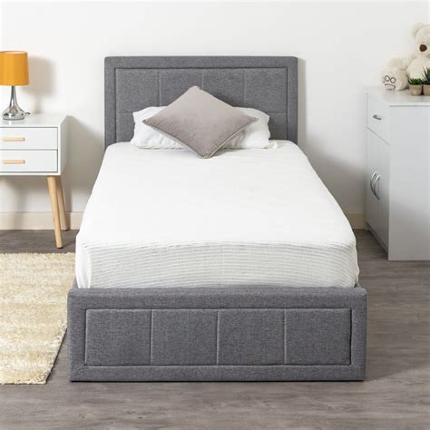 Single Grey Ottoman Bed With Lift Up Storage & Sprung Mattress - Home Treats UK